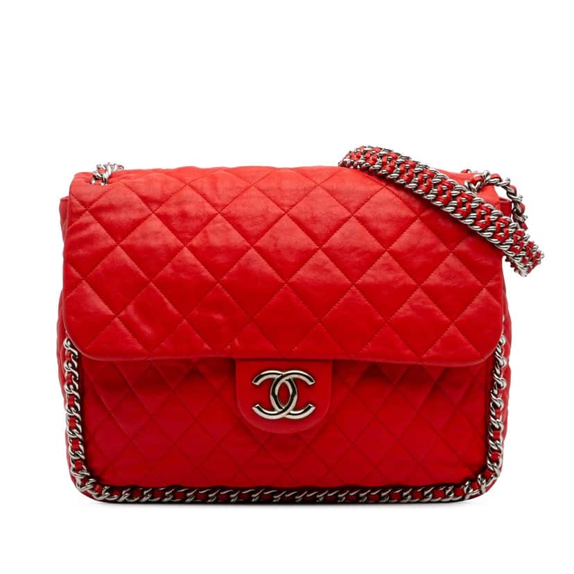Chanel Maxi Washed Lambskin Chain Around Flap Red Leather Good condition - Front View