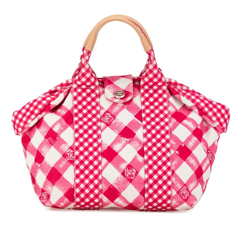Chanel Small Canvas Printed CC Gingham Handbag Pink Canvas Good condition - Front View