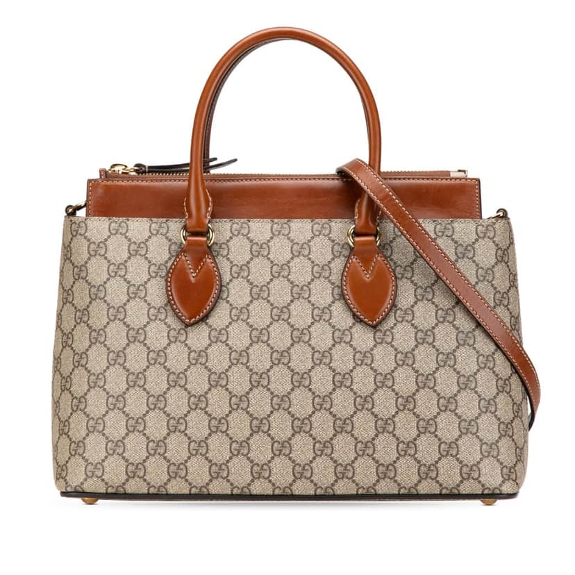 Gucci GG Supreme Linea A Satchel Brown Canvas Good condition - Front View