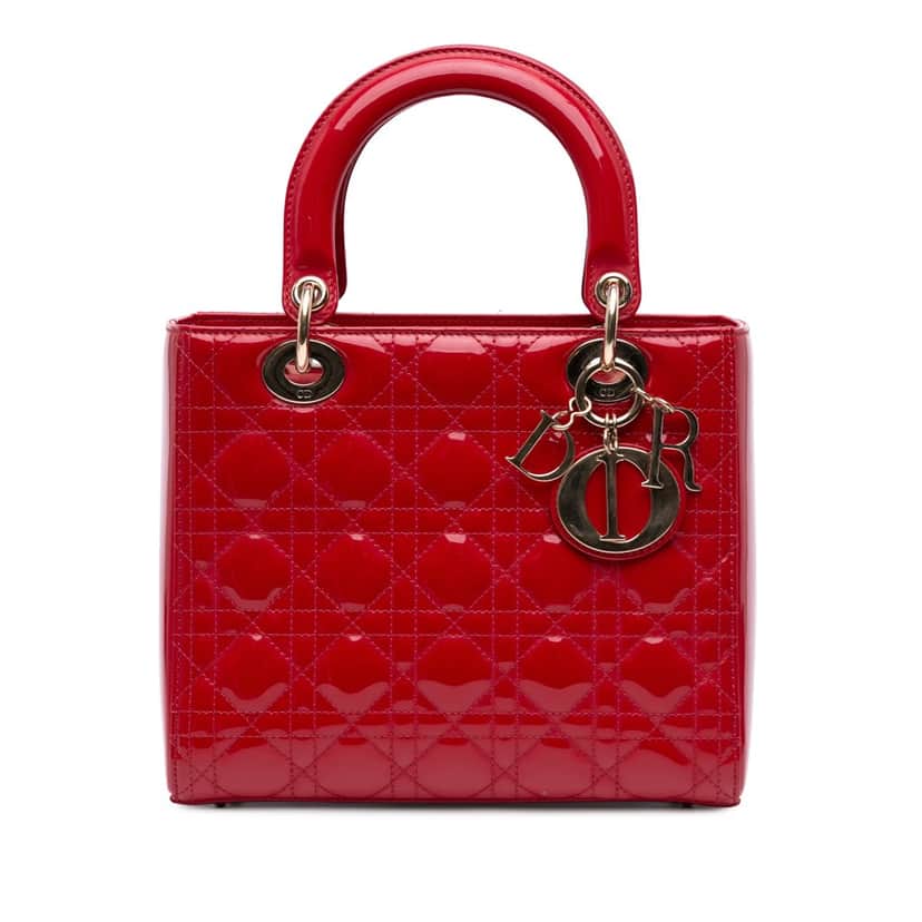 Dior Medium Patent Cannage Lady Dior Red Leather Good condition - Front View
