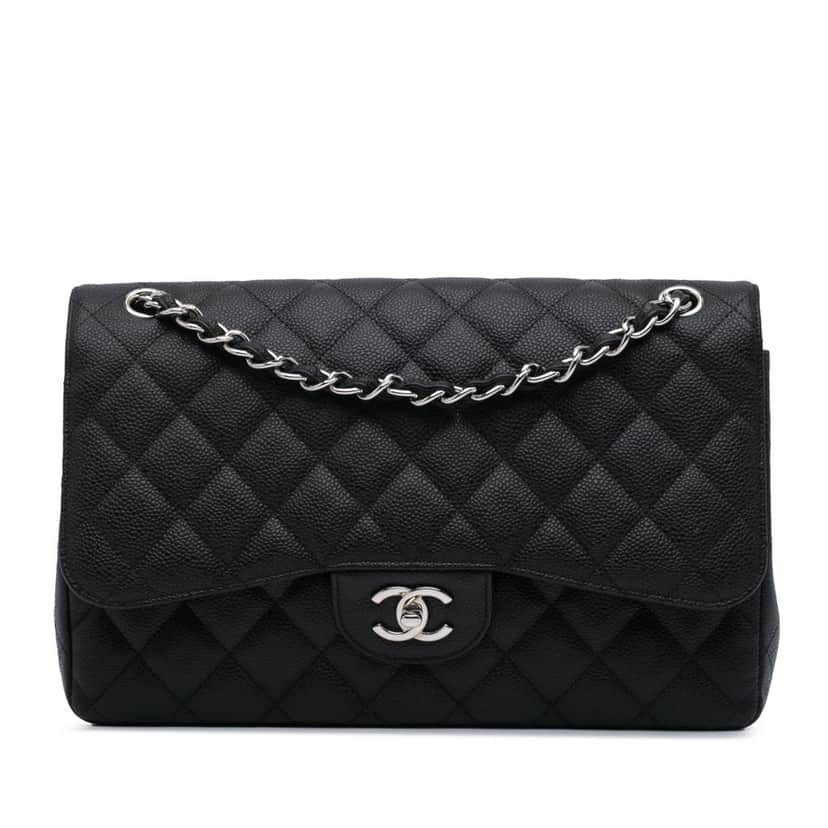 Chanel Jumbo Classic Caviar Double Flap Black Leather Good condition - Front View