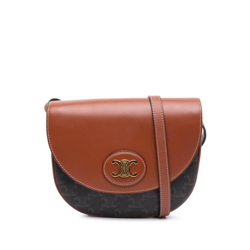 Celine Triomphe Coated Canvas and Calfskin Besace Crossbody Brown Canvas Good condition - Front View
