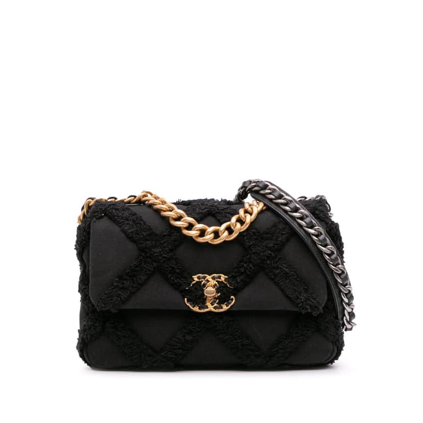 Chanel Medium Canvas and Cotton 19 Flap Black Canvas Good condition - Front View