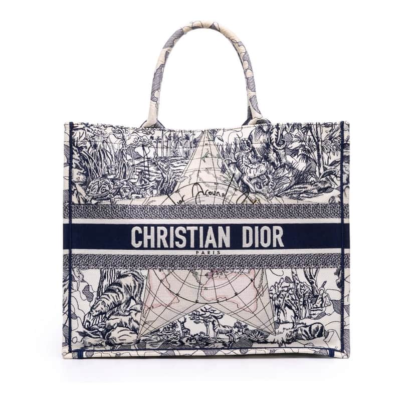 Dior Large Canvas Embroidered Around The World Book Tote White Canvas Good condition - Front View