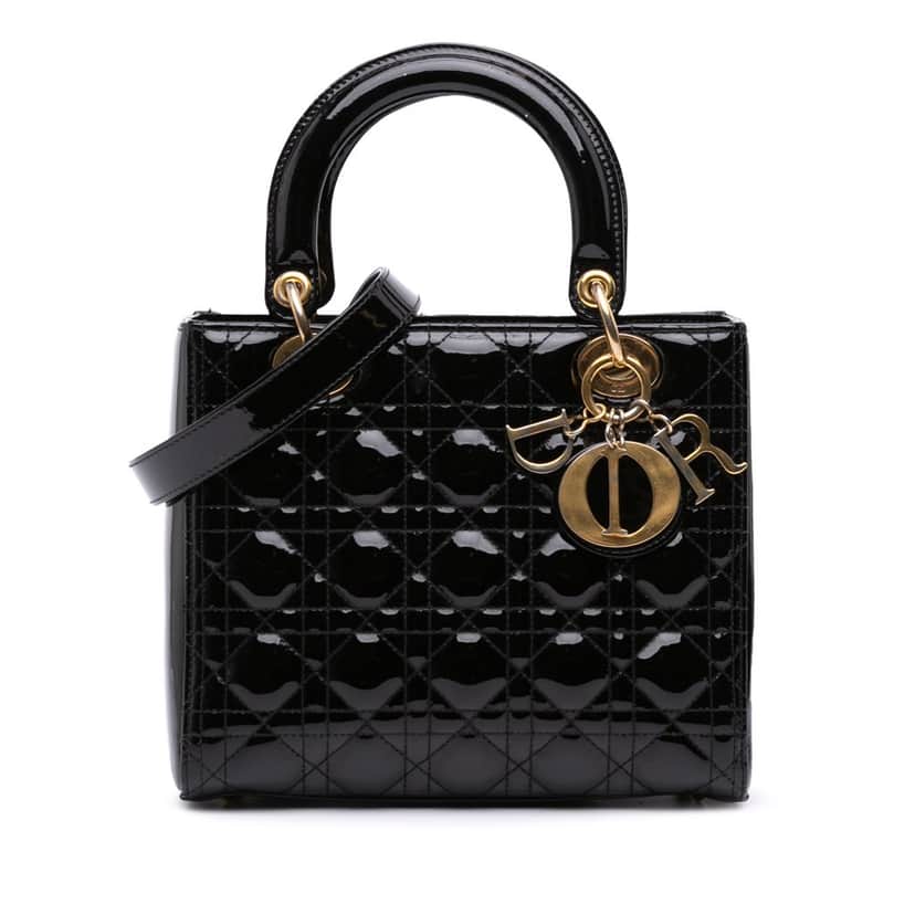 Dior Medium Patent Cannage Lady Dior Black Leather Good condition - Front View