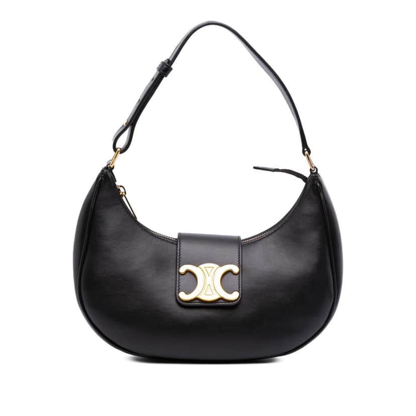 Celine Medium Calfskin Triomphe Ava Shoulder Bag Black Leather Good condition - Front View