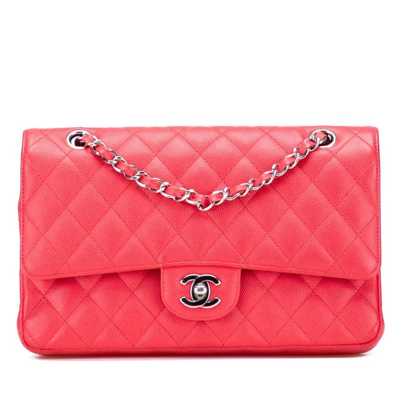 Chanel Medium Classic Caviar Double Flap Red Leather Good condition - Front View