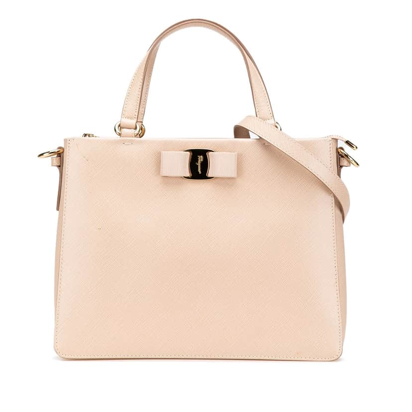 Salvatore Ferragamo Printed Calfskin Tracy Vara Satchel Brown Leather Good condition - Front View