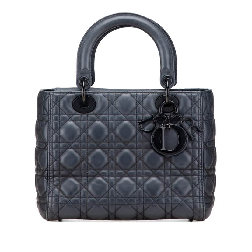 Dior Medium Ultra Matte Calfskin Cannage Lady Dior Blue Leather Good condition - Front View