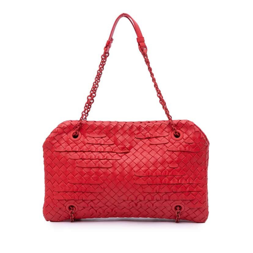 Bottega Veneta Nappa Intrecciato Duo Shoulder Bag Red Leather Good condition - Front View