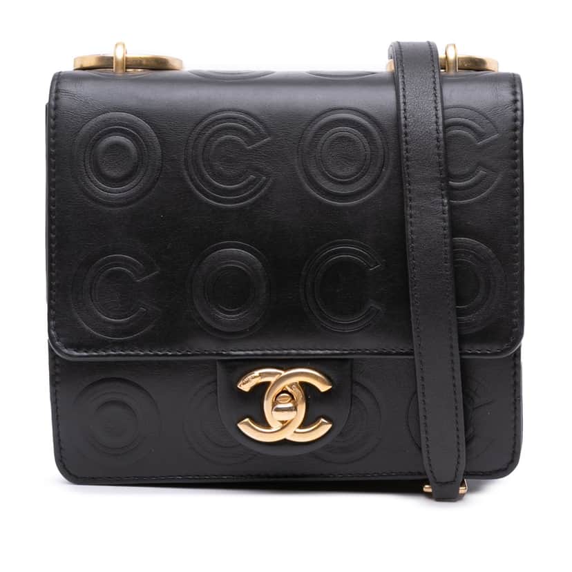 Chanel Mini Square Calfskin Coco Embossed Flap Black Leather Good condition - Front View
