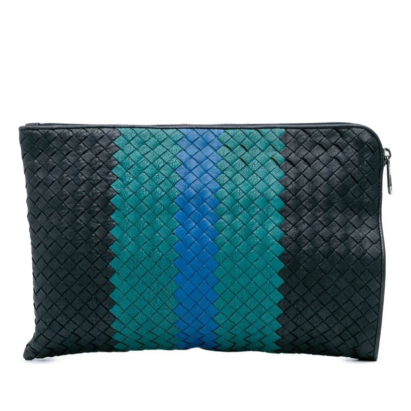Bottega Veneta Tricolor Nappa Intrecciato Clutch Black Leather Good condition - Front View