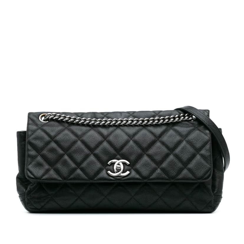 Chanel Quilted Iridescent Caviar Lady Pearly Flap Black Leather Good condition - Front View