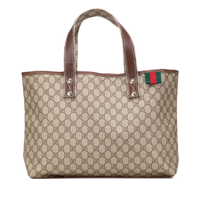 Gucci Medium GG Supreme Web Loop Tote Brown Canvas Good condition - Front View