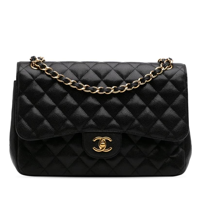 Chanel Jumbo Classic Caviar Double Flap Black Leather Fair condition - Front View