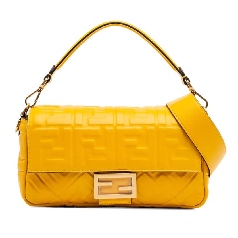 Fendi Zucca Embossed Leather Baguette Satchel Yellow Leather Good condition - Front View