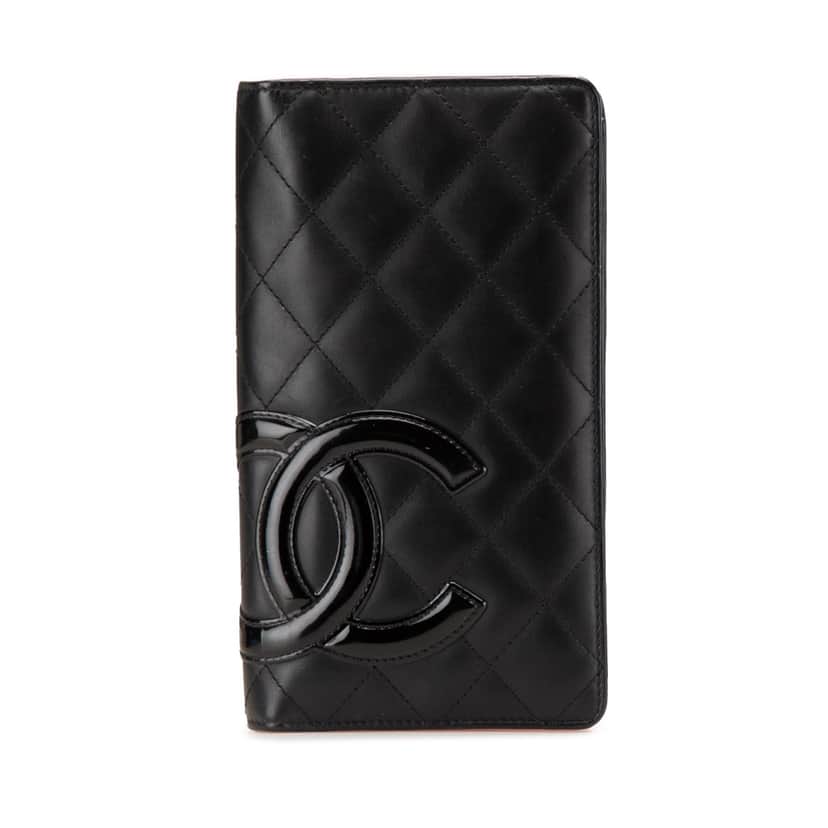 Chanel Quilted Lambskin Cambon Ligne Bifold Wallet Black Leather Good condition - Front View
