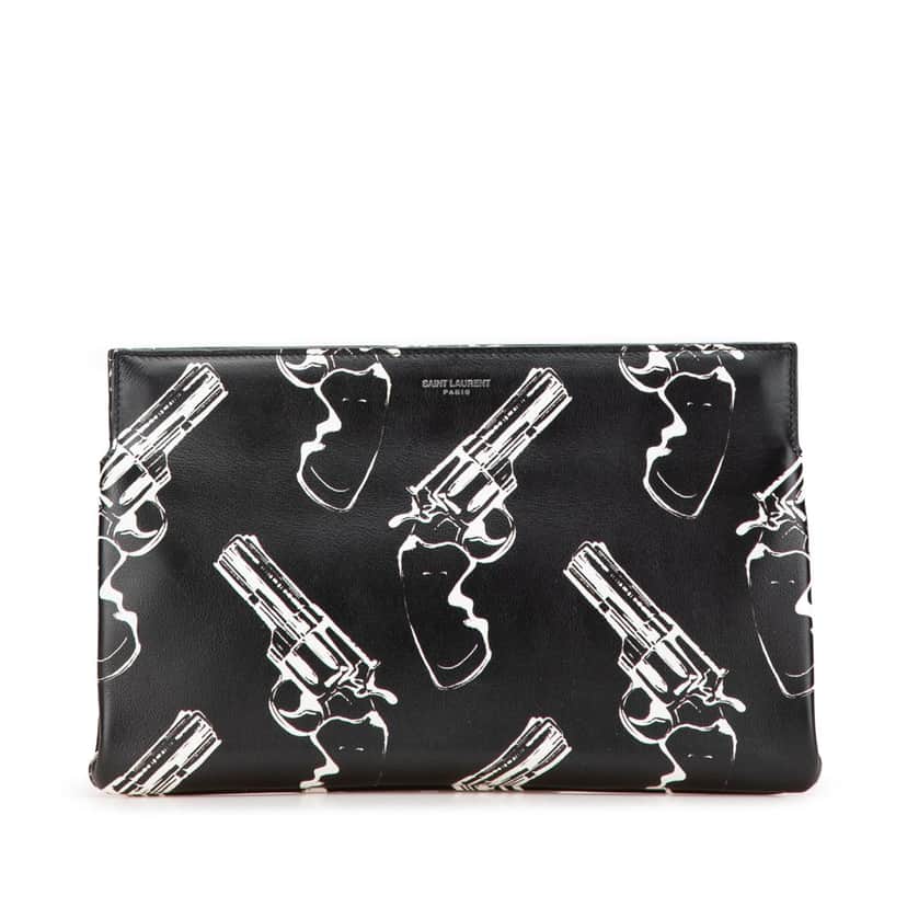 Saint Laurent Leather Gun Pop Print Clutch Black Leather Good condition - Front View