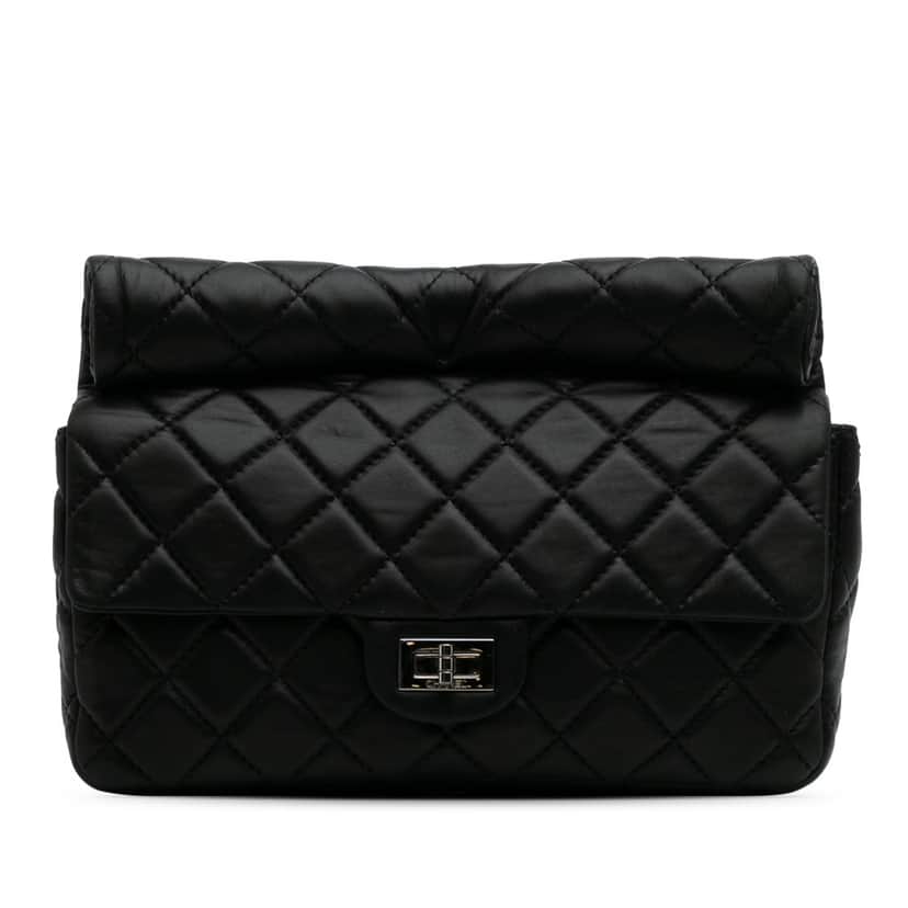 Chanel Reissue 2.55 Metallic Lambskin Roll Clutch Black Leather Fair condition - Front View