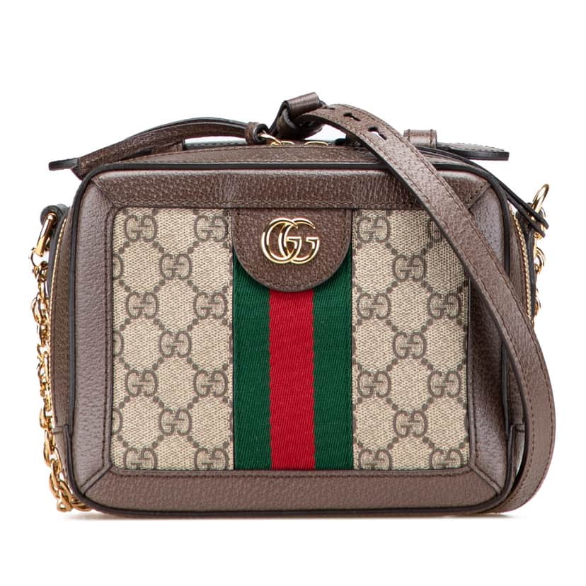 Gucci Mini GG Supreme Web Ophidia Satchel Brown Canvas Good condition - Front View