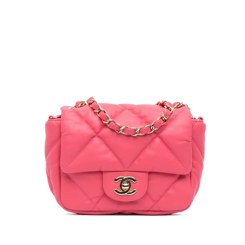 Chanel Mini Quilted Calfskin Bubbly Flap Pink Leather Good condition - Front View