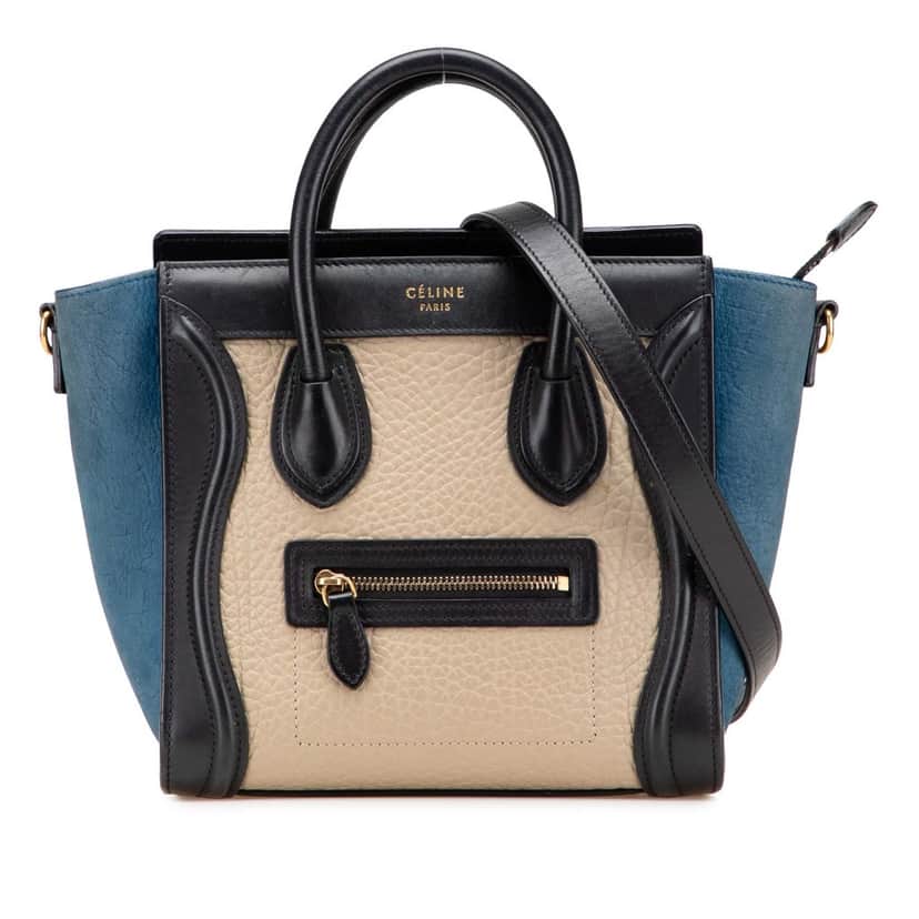 Celine Nano Tricolor Nubuck and Calfskin Luggage Tote Brown Leather Good condition - Front View
