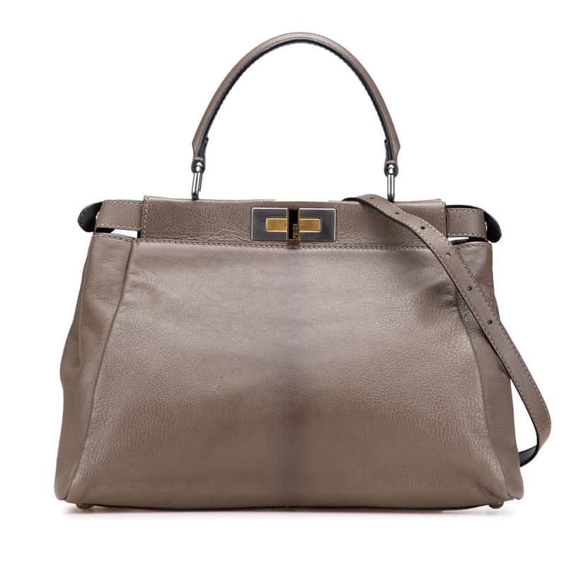 Fendi Medium Calfskin Peekaboo Iconic Satchel Brown Leather Good condition - Front View