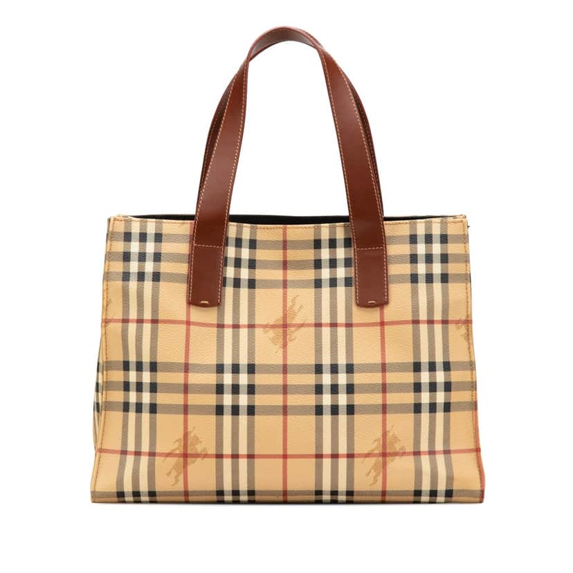 Burberry Haymarket Check Coated Canvas Tote Brown Canvas Good condition - Front View