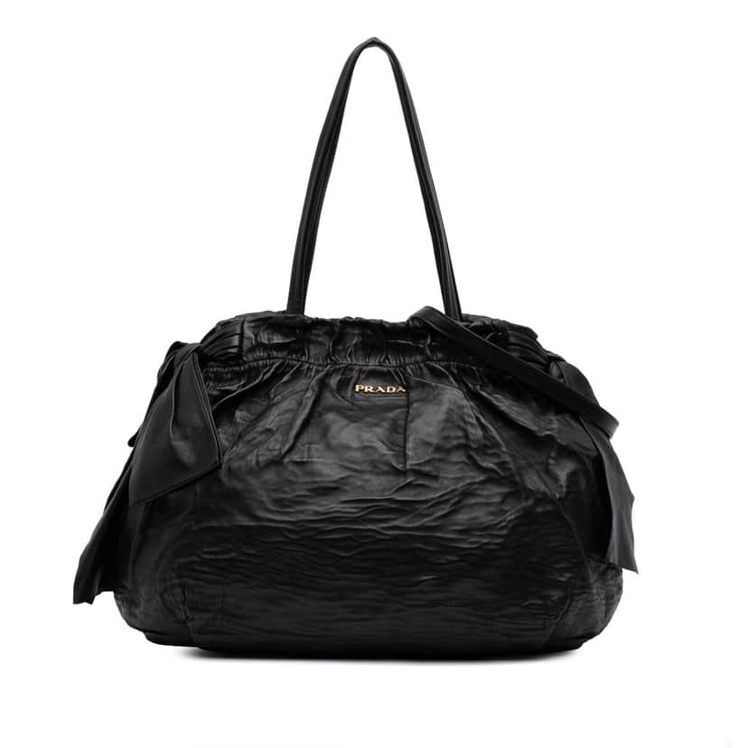 Prada Nappa Antique Bow Satchel Black Leather Good condition - Front View