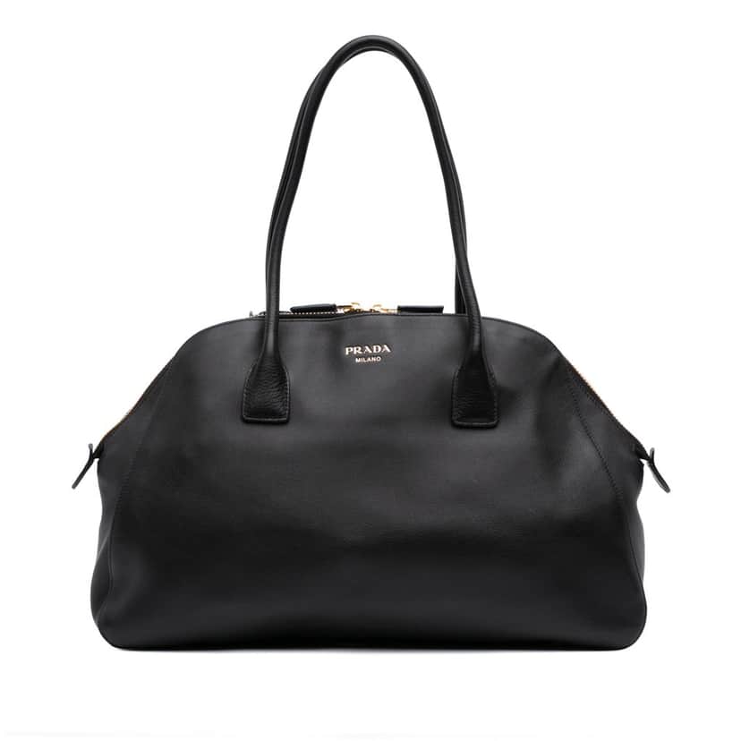 Prada Medium Soft Grain Leather Shopping Bag Black Leather Good condition - Front View