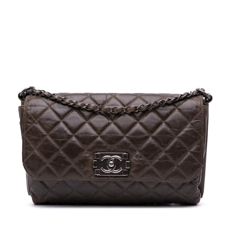 Chanel Quilted Glazed Calfskin Soft Boy Flap Brown Leather Good condition - Front View