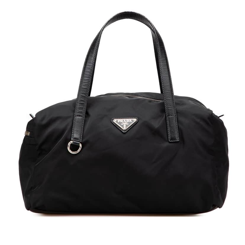 Prada Saffiano Trimmed Tessuto Handbag Black Good condition - Front View