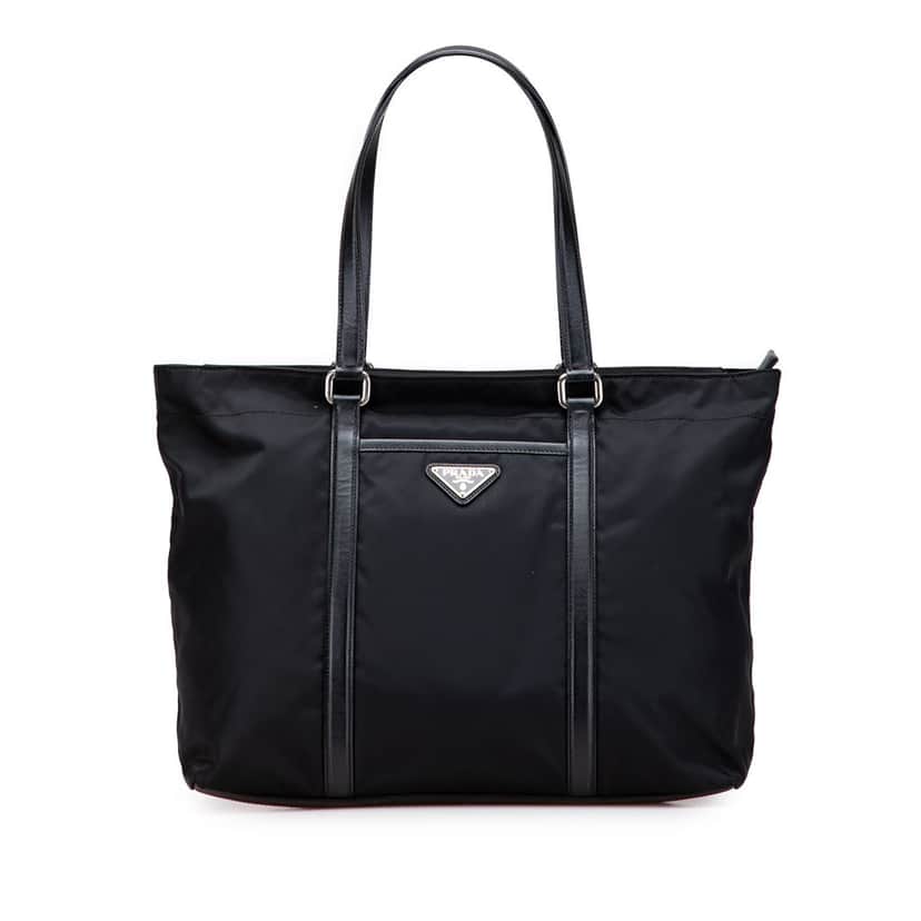 Prada Saffiano Trimmed Tessuto Tote Black Good condition - Front View