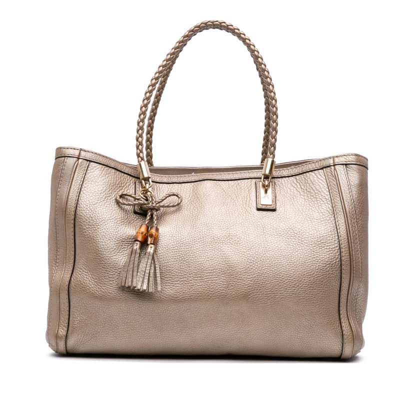 Gucci Metallic Grained Leather Bella Tote Gold Leather Good condition - Front View
