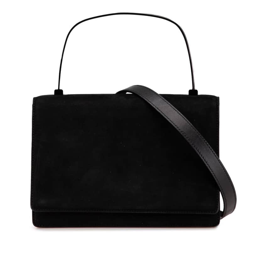 Salvatore Ferragamo Suede Metal Top Handle Bag Black Leather Good condition - Front View