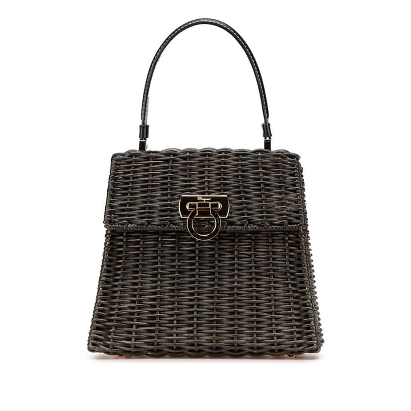 Salvatore Ferragamo Wicker Gancini Iconic Top Handle Bag Black Good condition - Front View