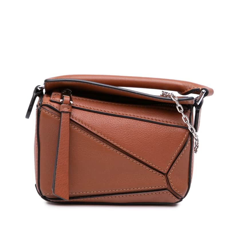 Loewe Nano Calfskin Puzzle Satchel Brown Leather Good condition - Front View