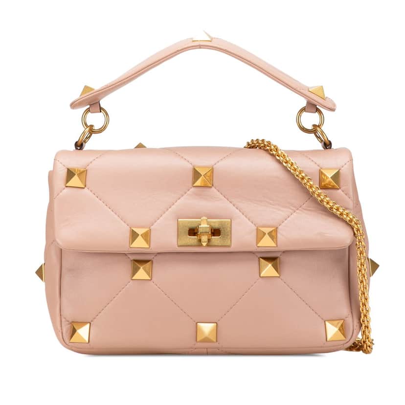 Valentino Large Nappa Roman Stud Satchel Pink Leather Good condition - Front View