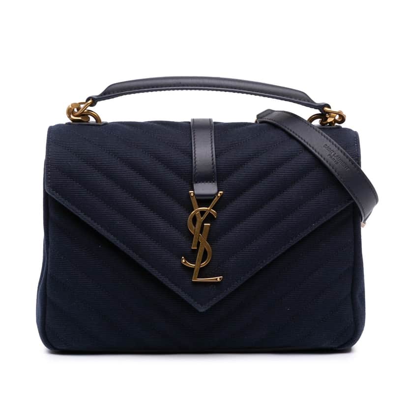 Saint Laurent Medium Canvas Chevron Monogram College Satchel Blue Canvas Good condition - Front View