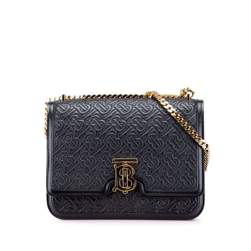 Burberry Medium TB Monogram Embossed Calfskin Chain Crossbody Black Leather Good condition - Front View