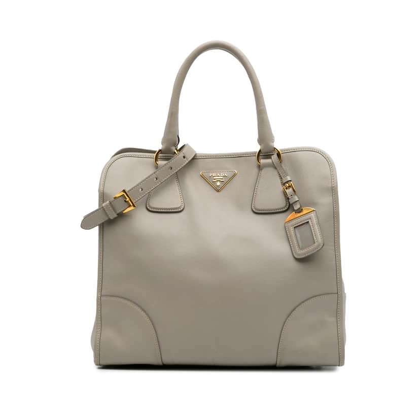 Prada Saffiano Satchel Grey Leather Good condition - Front View