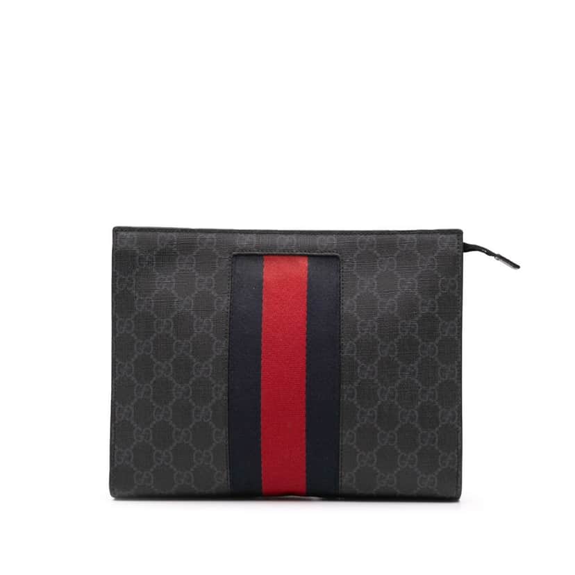 Gucci GG Supreme Web Clutch Black Canvas Good condition - Front View
