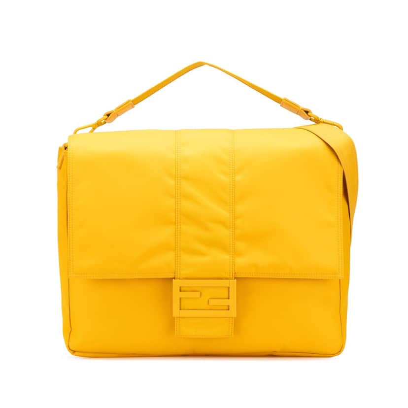 Fendi Large Econyl Nylon Baguette Satchel Yellow Very good condition - Front View