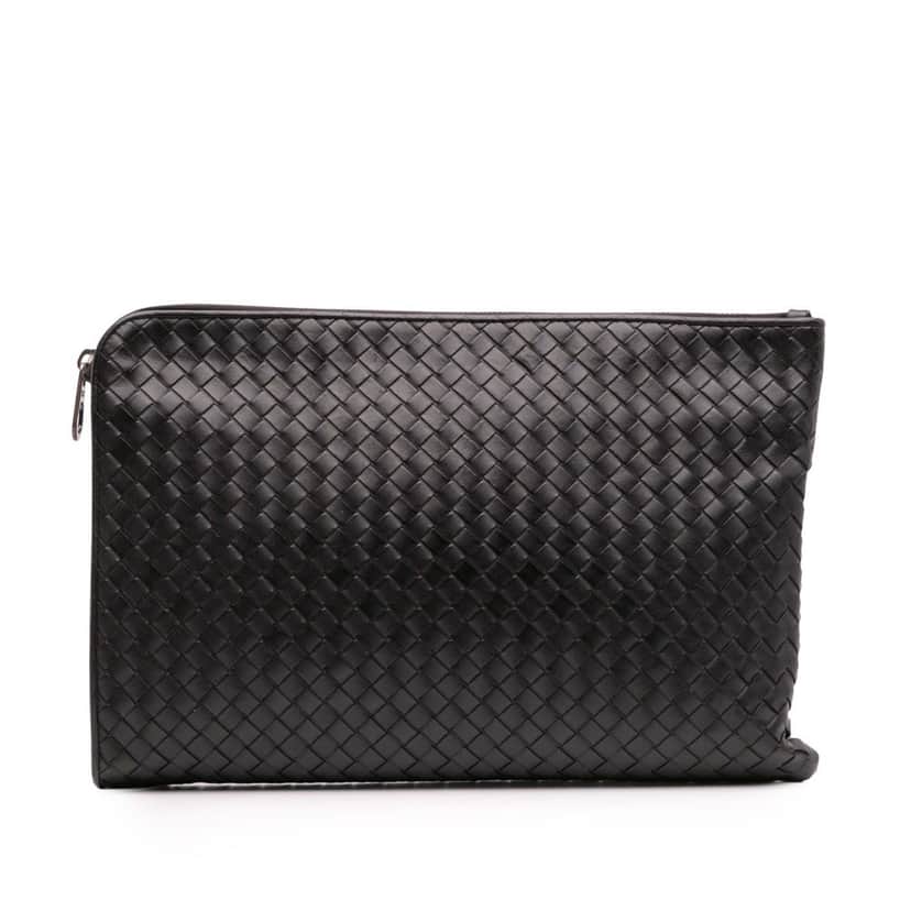 Bottega Veneta Leather Intrecciato Clutch Black Leather Good condition - Front View