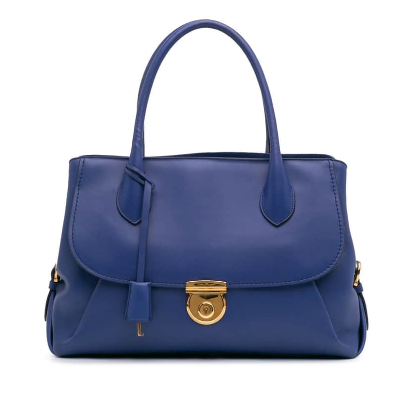 Salvatore Ferragamo Leather Fiamma East West Tote Blue Leather Good condition - Front View