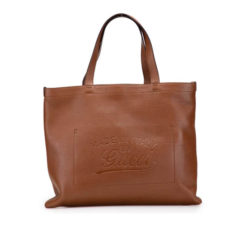 Gucci Leather Embossed Logo Tote Brown Leather Good condition - Front View