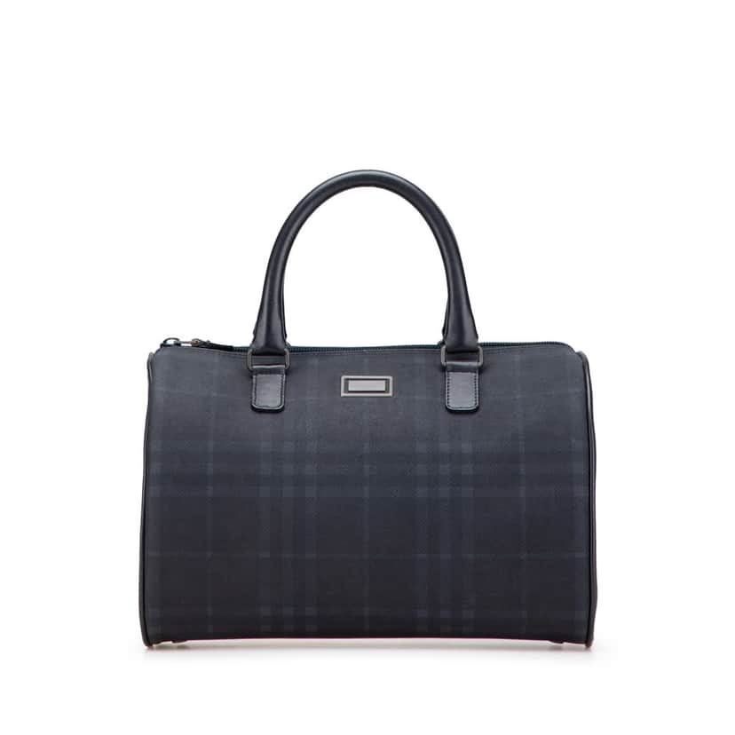 Burberry Tonal Check Canvas Boston Bag Black Canvas Good condition - Front View