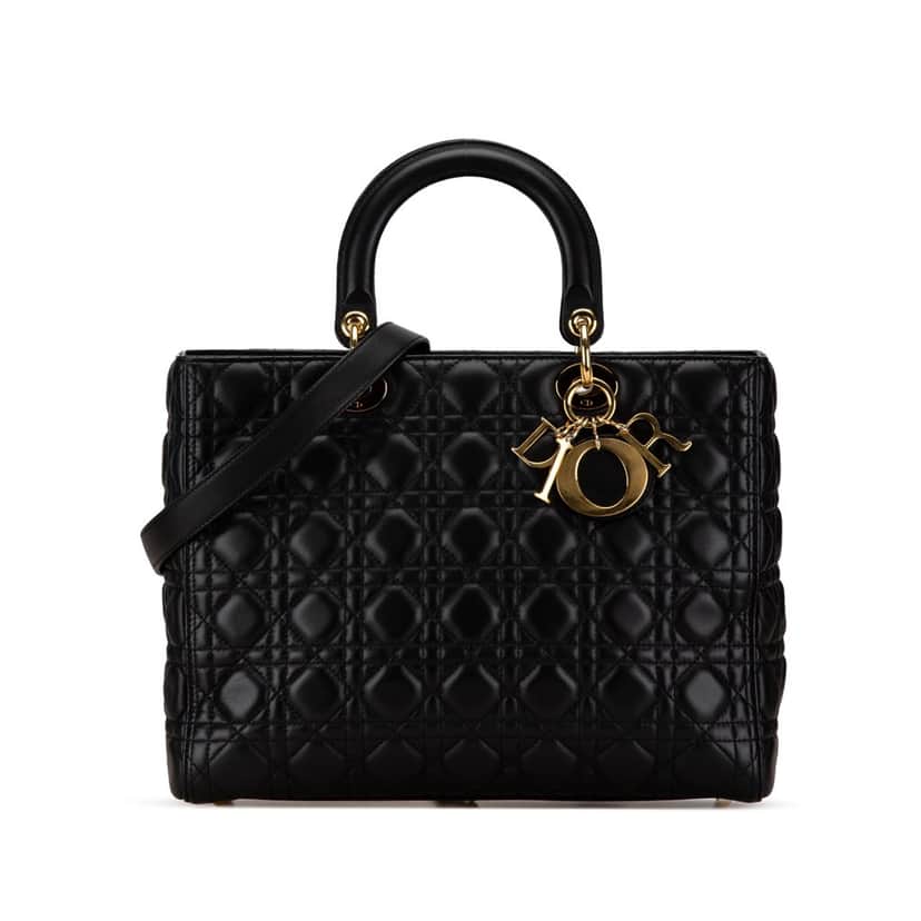 Dior Large Lambskin Cannage Lady Dior Black Leather Good condition - Front View