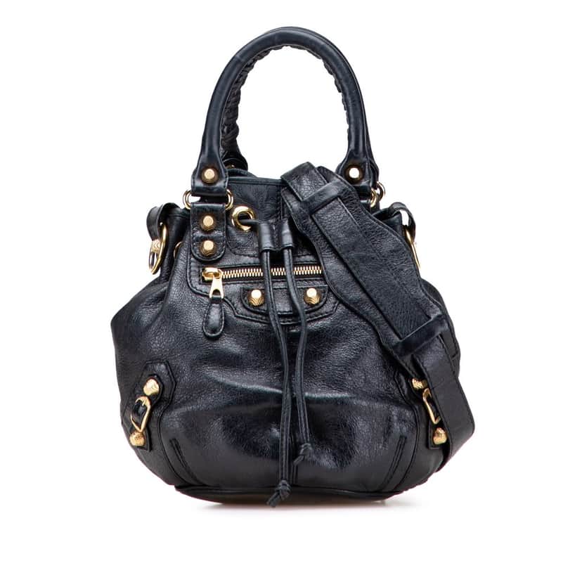 Balenciaga Mini Lambskin Motocross Giant 12 Pompon Bag Black Leather Good condition - Front View