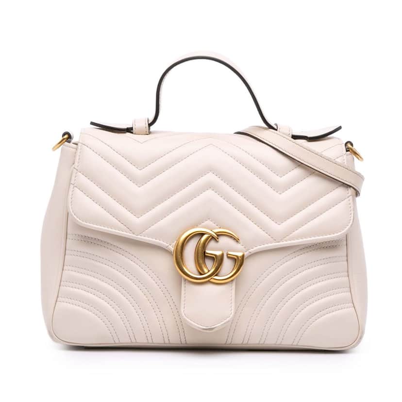 Gucci Small GG Marmont Matelasse Leather Top Handle Bag White Leather Good condition - Front View